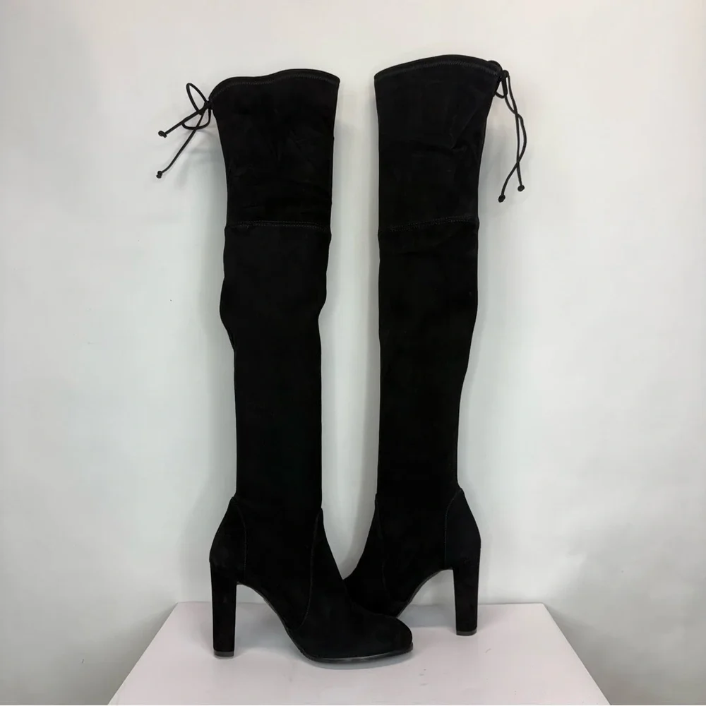 New Stuart Weitzman Highland Over The Knee Boot Black Suede Sz 9